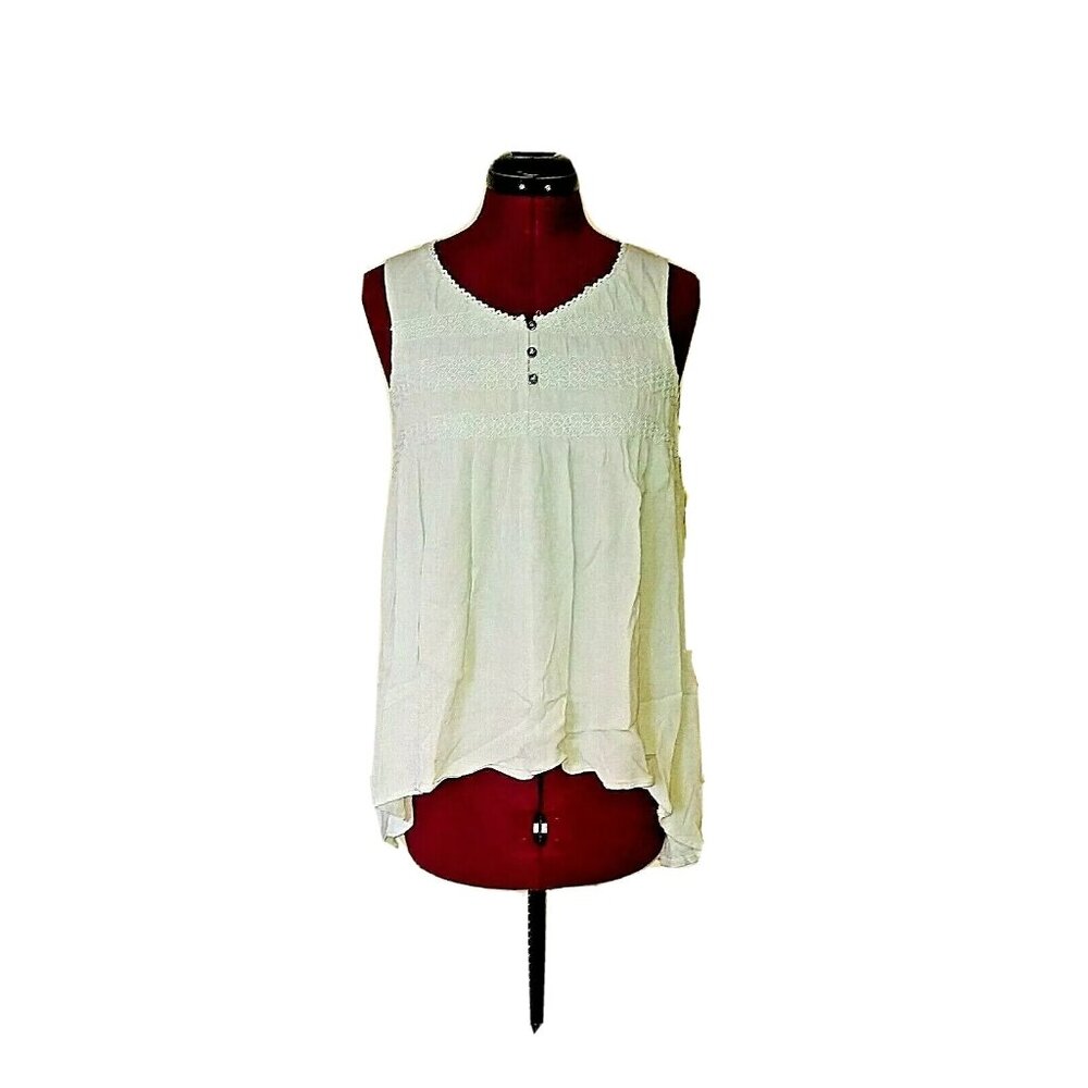 Mia + Tess Women’s Top Small Blue Sleeveless Embroidered Hi-Low Hem Blouse